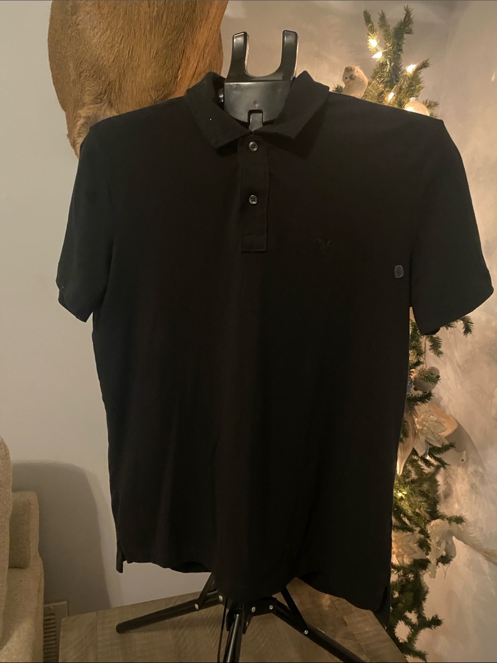 American Eagle Outfitters Black Short-Sleeve Polo